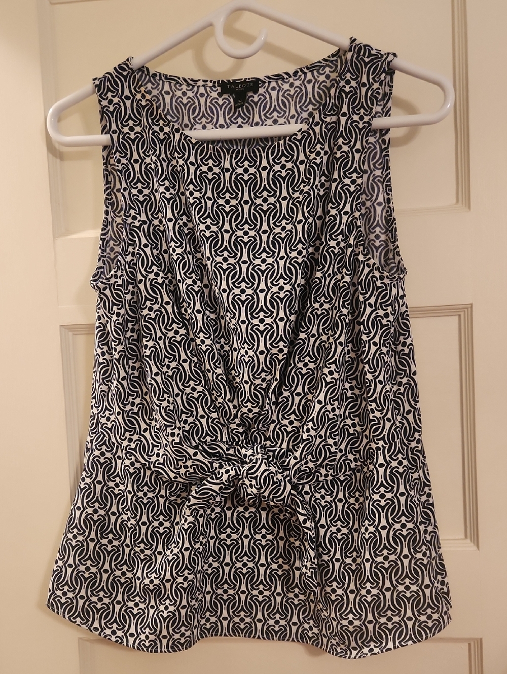 Talbots Black & White Knot-Front Sleeveless Top